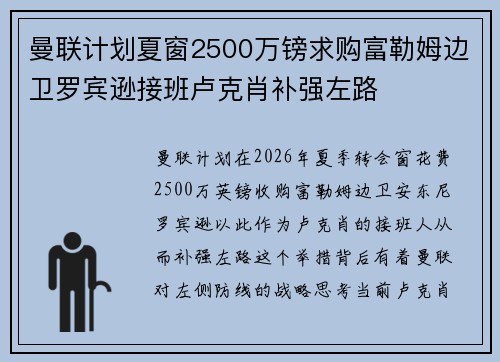 曼联计划夏窗2500万镑求购富勒姆边卫罗宾逊接班卢克肖补强左路